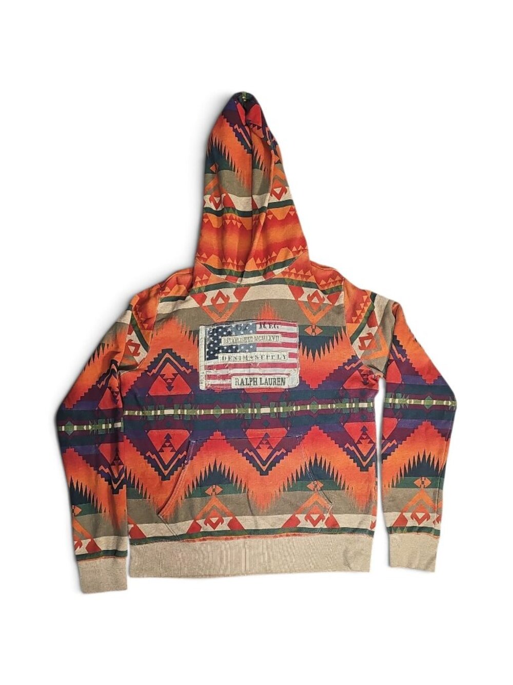 Denim & Supply Ralph Lauren Aztec USA Flag Patch Hoodie Men's M Multicolor